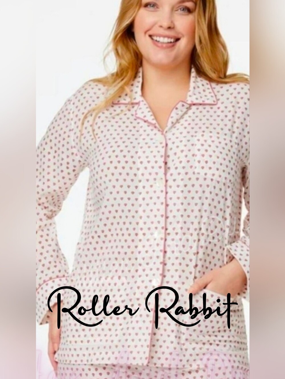 Roller Rabbit Hearts New White and Pink Pajama Top
